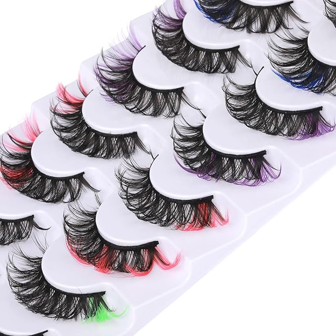 Colored Eyelashes Fluffy Eye Lashes with Color Colorful D Curl Strip Lashes Look Like Extensions 5D Mink Natural Wispy Salon Perfect False Eyelashes Pack 8 Pairs By Goddvenus