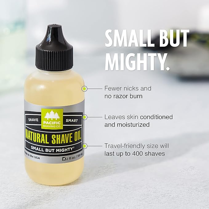 Pacific Shaving Company Natural Shaving Oil - Shaving Oil for Men & Women - Avocado, Sunflower Seed & Vitamin E Oil for Face, Legs, Arms & Full Body - Unisex Beard & Shave Care (0.5 Fl Oz)