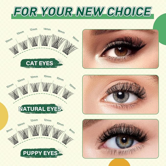 DIY Lash Extension Kit KEYYOU 144pcs Lash Clusters Eyelash Extension Kit with Mascara Brush Bond and Seal Lash Glue Remover Lash Applicators Lash Brush Clean Pad for DIY Lash Extensions (Y41 Kit)