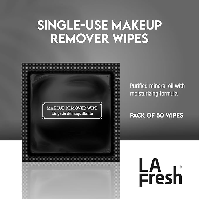 La Fresh Hotel Premium Paraben-Free Makeup Remover Wipes - Black, Light Flora Scent 8x6" Wet Wipes - 50 Wipes, Travel Essentials