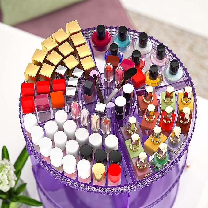 Makeup Organizer 360 Degree Rotating Cosmetic Storage Organizer, Acrylic Make Up Organizer, Large 7 Layers 360 Makeup Organizer, Fits Makeup Brushes, Lipsticks, Bathroom, Vanity, X-Large Purple