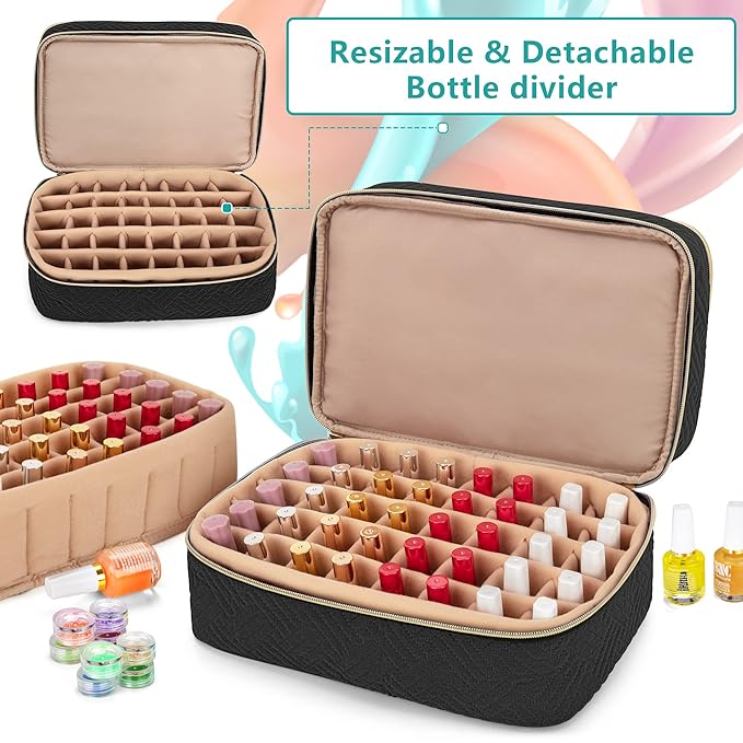 BAFASO Nail Polish Organizer Holds 40 Bottles (15ml - 0.5 fl.oz), Nail Polish Case with Manicure Tools Storage Sections (Patented Design), Black