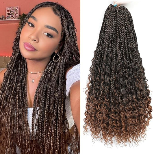 9 Packs Goddess Box Braids Crochet Hair Boho Crochet Box Braids With Curly Ends Crochet Hair For Black Women, 24 Inch Pre Looped Bohemian Crochet Box Braids Hair (24Inch 9 Packs,T30#)
