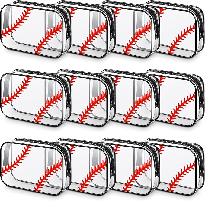 Abbylike 12 Pcs 7 x 4.7 x 2.4'' Cosmetic Bag Gifts Accessories for Makeup Bags PVC Cheer Case Clear Toiletry Zipper Pouch for Women Christmas Xmas (Baseball Theme)