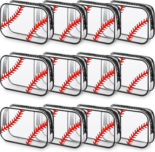 Abbylike 12 Pcs 7 x 4.7 x 2.4'' Cosmetic Bag Gifts Accessories for Makeup Bags PVC Cheer Case Clear Toiletry Zipper Pouch for Women Christmas Xmas (Baseball Theme)