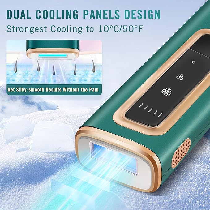 IPL Laser Hair Removal for Women and Men, Sapphire Ice-Cooling System for Nearly Painless & Long-Lasting Result Hair Removal Device at Home for Face, Legs, Arms, Bikini Line, Whole Body