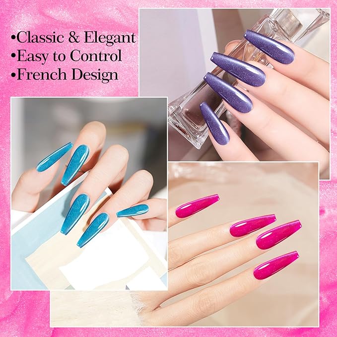 4pcs 12ML Cat Eye Gel Nail Polish with Magnet,Smooth Wide Cat Eyes Gel Polish Galaxy Soak off Holographic Cats Eye Magnetic DIY at Home-Glitter Blue Grape Green Dragon Fruit Red Romantic Purple