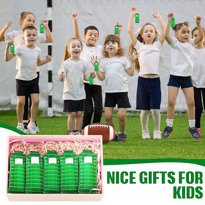 18 Sets Party Favors Lip Balm and Lipstick Holder Keychain Bulk Sport Ball Team Gifts Natural Moisturizing Lip Balm Keychains Pouch for Team Gifts Sports Party Supplies(Rugby)