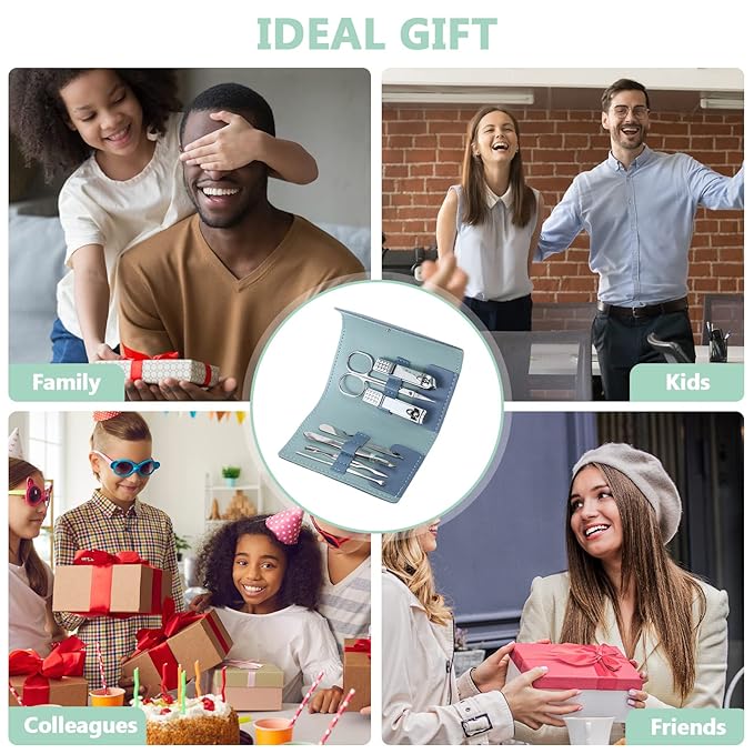 12 Set Manicure Set Bulk Mini Manicure Nail Clipper Kit 7 in 1 Stainless Steel Professional Nail Care Pedicure with Travel Portable Bag Grooming Kits for Women Men Home(Multi Color)