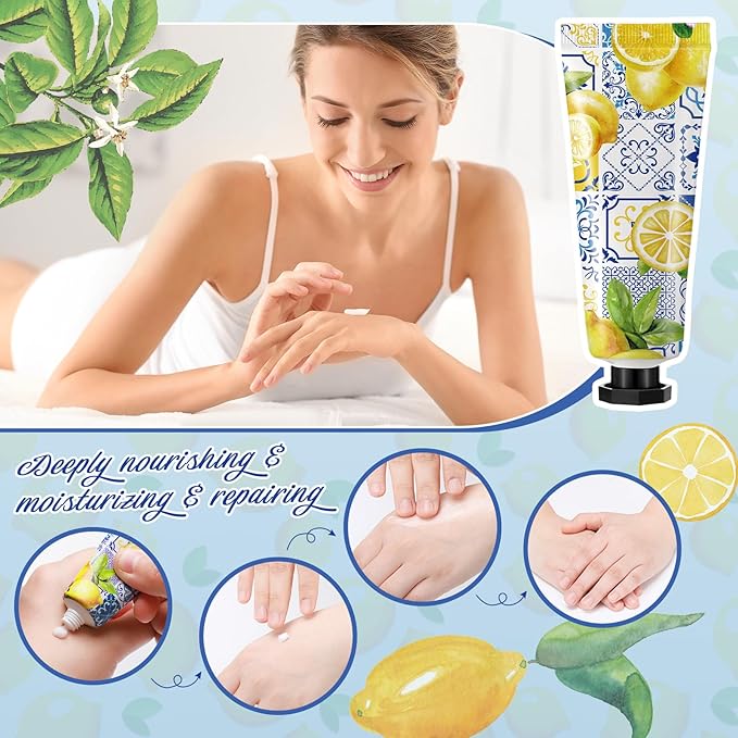 48 Sets Baby Shower Hand Cream Party Favors for Guests Gift Bulk Travel Size Hand Lotion Set for Baby Shower Wedding Christmas(Lemon)