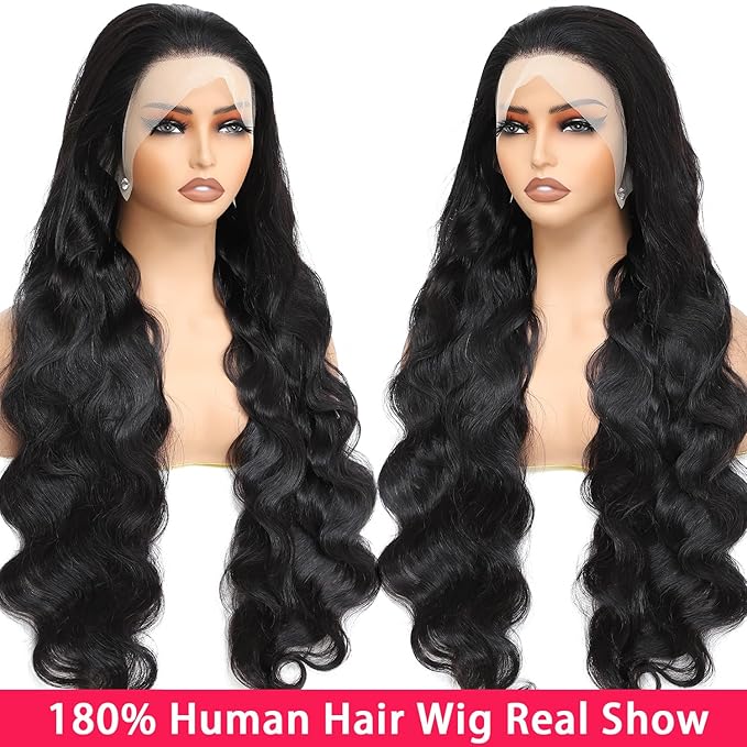 13x6 HD Lace Front Wigs Human Hair Body Wave 13x6 Lace Frontal Wig Pre Plucked Bleached Knots With Baby Hair 180 Density Brazilian Human Hair Wigs for Women Natural Black 20 Inch