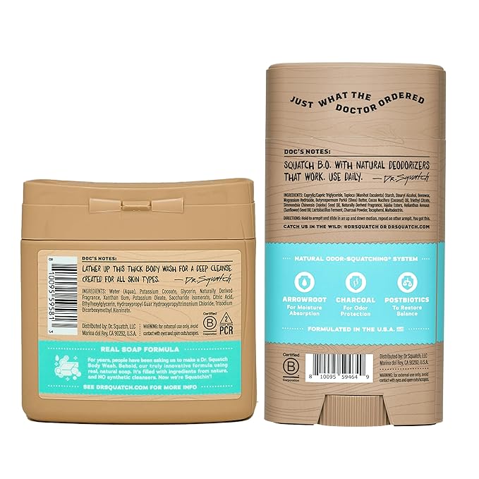 Dr. Squatch NEW Body Wash and Deodorant for Men Gift Set | No Paraben, Phthalate, Sulfate | Odor-Squatching, Aluminum-Free | Coconut Castaway Body Wash (8 oz, 3-Pack) & Deodorant (2.56 oz, 2-Pack)