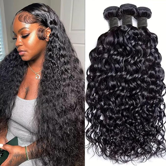 Water Wave Human Hair Bundles 12A Double Weft Deep Curly Wave Bundles 100% Unprocessed Brazilian Virgin Human Hair Natural Black Color Wet And Wavy Hair Extensions 12 14 16 18