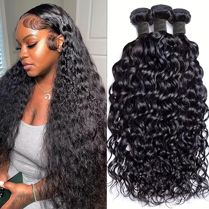 Water Wave Human Hair Bundles 12A Double Weft Deep Curly Wave Bundles 100% Unprocessed Brazilian Virgin Human Hair Natural Black Color Wet And Wavy Hair Extensions 14inch