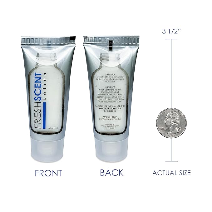 Freshscent Hotel Collection 250 Piece Set. Travel Size Amenities Bulk Toiletries Kit of 50 Each 1oz tubes Shampoo, Conditioner, Body Wash and Lotion. 50 Bars 1oz Soap