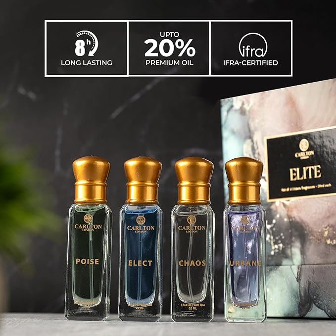 Elite Unisex Perfume Gift set | Luxury and Premium EDP | Long Lasting Fragrances with Fruity, Musky, Citrusy and Smoky Scent | 4X20 ML