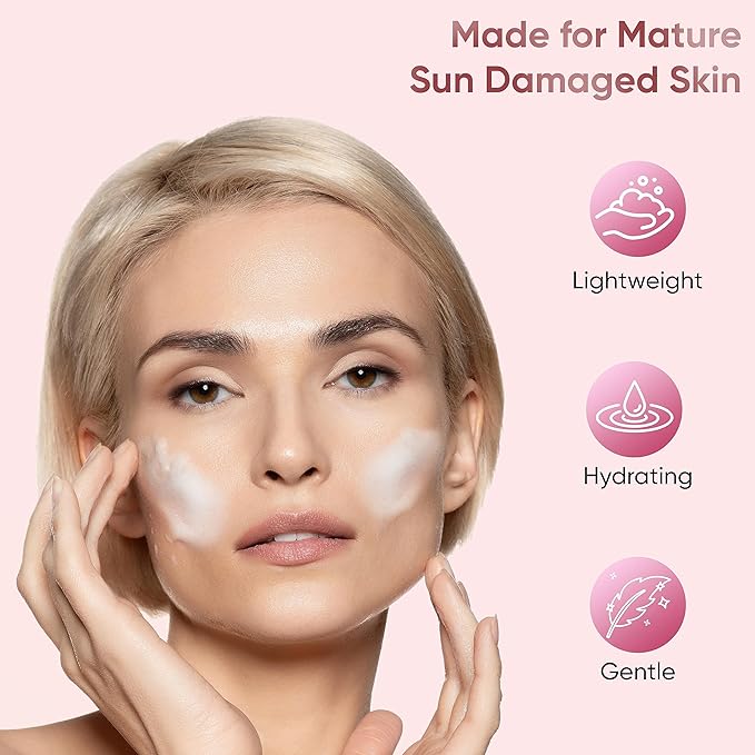 Rejuvenating Foaming Facial Cleanser 8oz / 240ml - For Mature/Sun Damaged Skin | Gentle Foam Face Wash & Makeup Remover | Daily Skin Care Treatment Regimen | Made in France