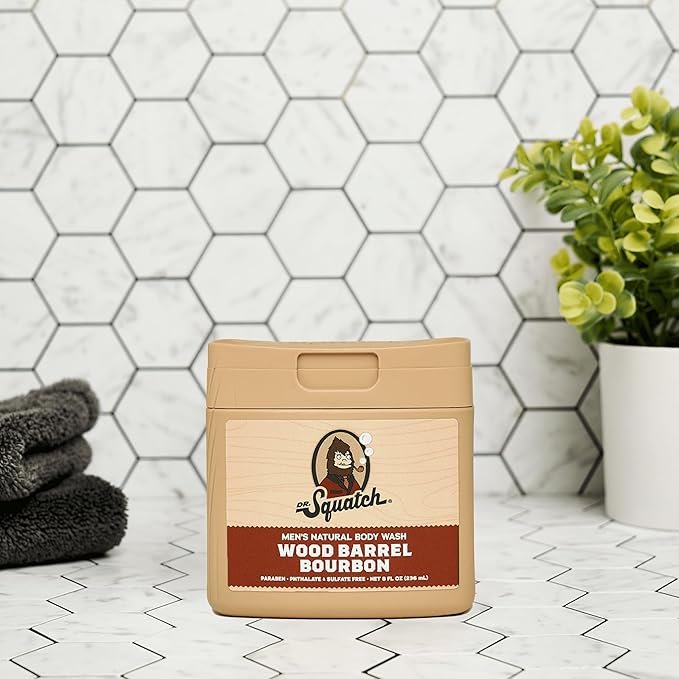 Dr. Squatch NEW Body Wash and Deodorant for Men Gift Set | No Paraben, Phthalate, Sulfate | Odor-Squatching, Aluminum-Free | Wood Barrel Bourbon Body Wash (8 oz, 3-Pack) & Deodorant (2.56 oz, 2-Pack)