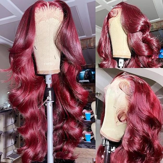 99j Burgundy Lace Front Wigs Human Hair 13x6 Body Wave Lace Front Wigs Human Hair Pre Plucked Glueless Red Wig Wine Red Lace Front Wigs Human Hair Wigs for Women 200% Density 26Inch