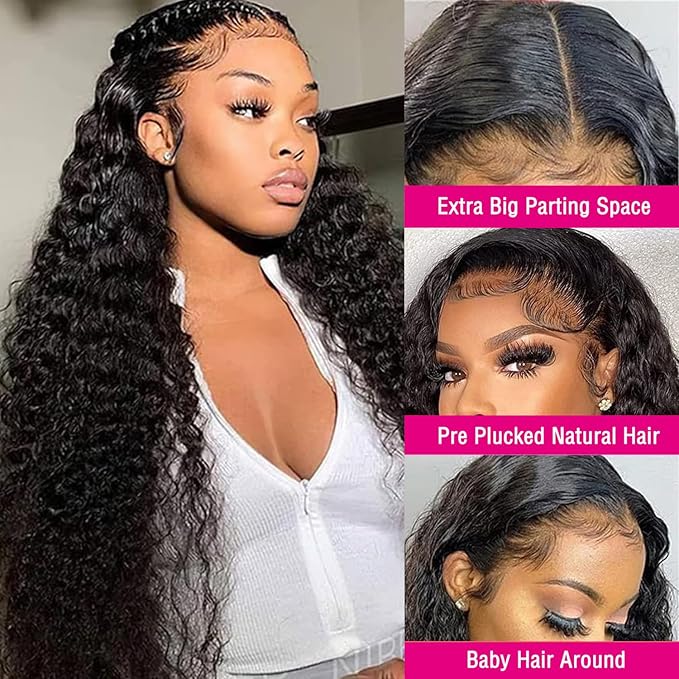 5x5 Hd Lace Closure Wigs Human Hair Water Wave 5x5 Closure Wig for Women 180 Density Curly Closure Wig Glueless Wet and Wavy Lace Front Wigs Pre Plucked Natural Black 24 Inch