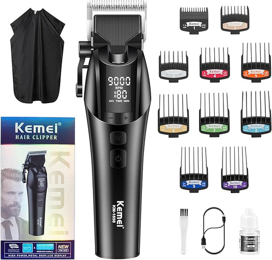 KEMEI 1858 Professional Hair Clippers for Men, Rechargeable Barber Clipper for Hair Cutting, Cordless Hair Trimmer with LED Display & 5-Speed Adjustable Settings, Gifts for Men