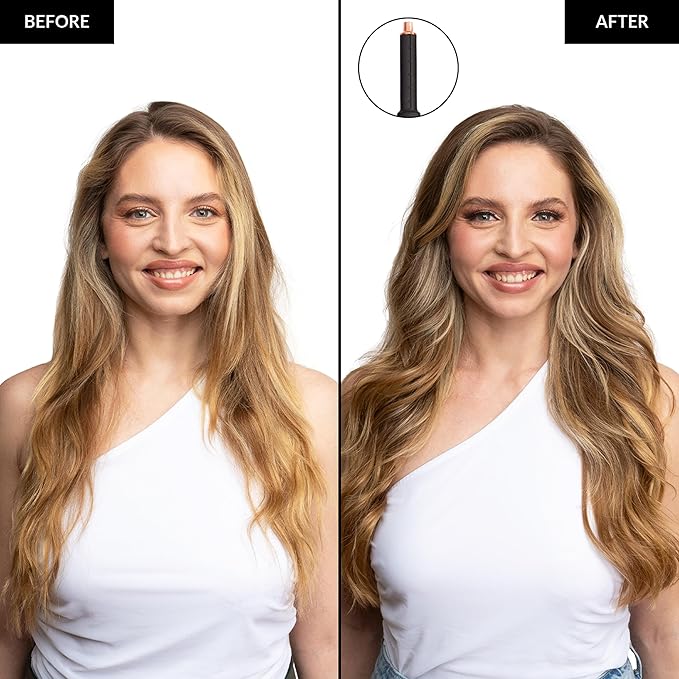 FoxyBae Interchangeable 5-in-1 Super Styler Pro Hair Styling Curling Iron Set - w/Drying Cylinder, Ceramic Blowout & Round Brushes, 2 Auto-Wrap Curlers - for Frizz-Free, Smooth Hair (Black-Rose Gold)