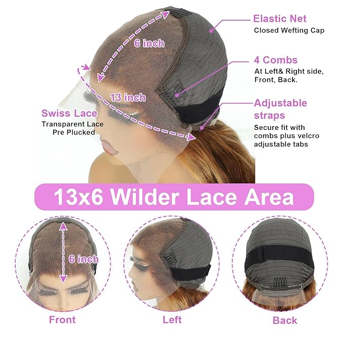 32inch Highlight Ombre 13x6 Lace Front Wig Human Hair Pre Plucked P4/27 Deep Wave Lace Front Wigs Human Hair Honey Blonde HD Lace Frontal Wigs 180% Density Colored curly Wig