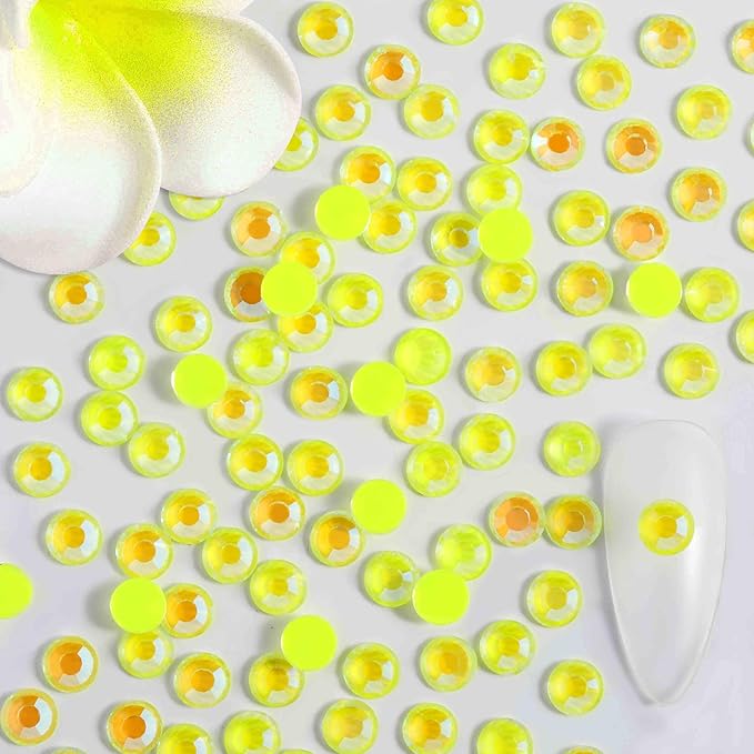 Beadsland 1440pcs Flat Back Crystal Rhinestones Round Gems for Nail Art and Craft Glue Fix, Luminous Yellow, SS20,4.6-4.8mm