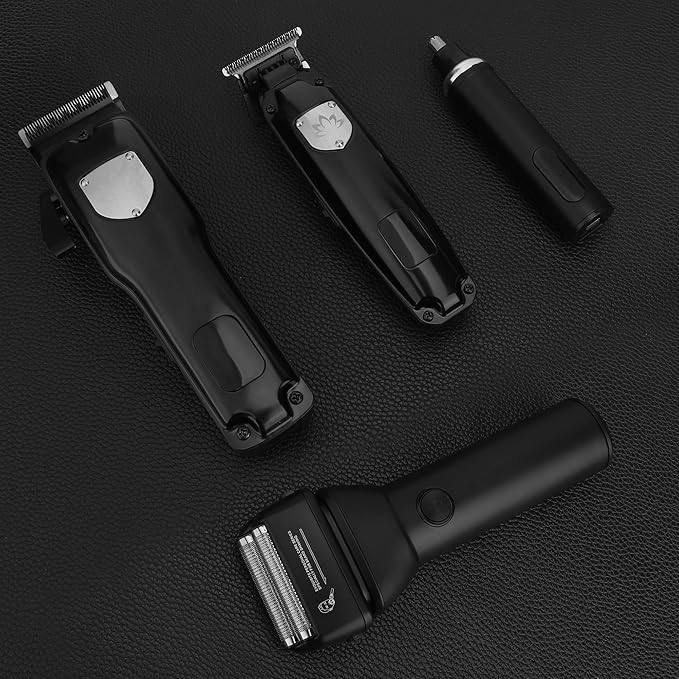 Karrte Professional Hair Clippers and Trimmer Set for Men, T-Shaper Trimmer & Foil Shaver, Nose & Ear Hair Trimmer, Cordless Clippers and Grooming Set, Hair Cutting Kit with LED Display Black