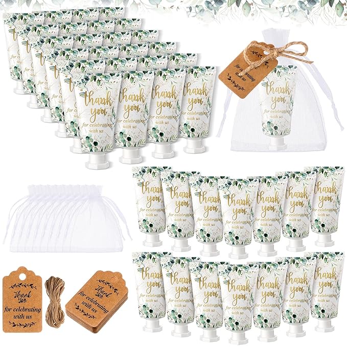 48 Sets Baby Shower Hand Cream Party Favors for Guests Gift Bulk Travel Size Hand Lotion Set for Baby Shower Wedding Christmas(Eucalyptus Leaves)