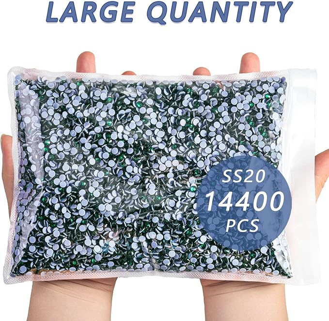 Beadsland Hotfix Rhinestones Bulk, 14400pcs Green Hot Fix Rhinestones for Crafts Clothes DIY Decoration, Emerald, SS20, 4.6-4.8mm