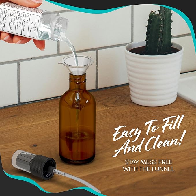Nevlers 4 Oz Amber Glass Spray Bottles 3 Pack | Small Glass Spray Bottle Set with Shrink Wraps and Funnel | Leakproof Oil Spray Bottle and Spritzer Bottles for Hair, Body, & More