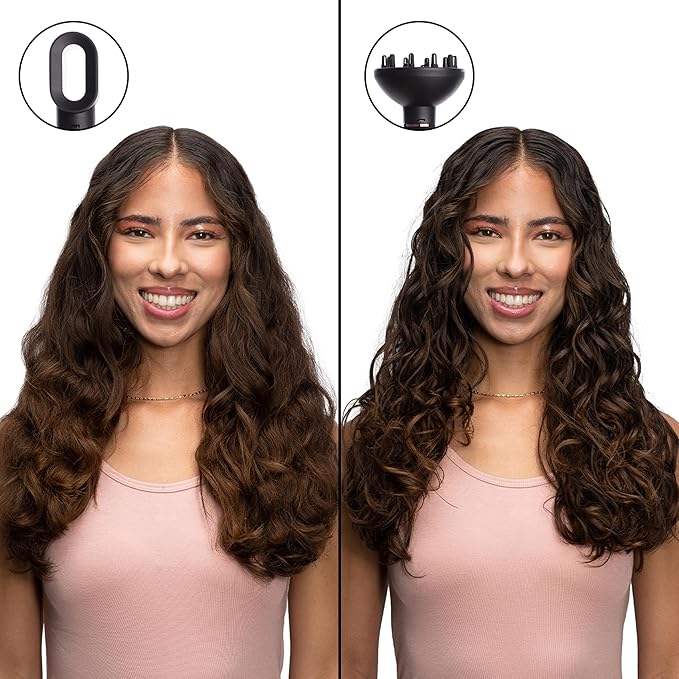 Foxybae Super Styler – 4-in-1 Blow-Dryer Brush Set - Diffuser, Blowout-Brush, 1.25” Curling Barrel & Drying Cylinder - Voluminous, Frizz-Free Hair - Dryer, Straightener & Curler (Black Rose-Gold)