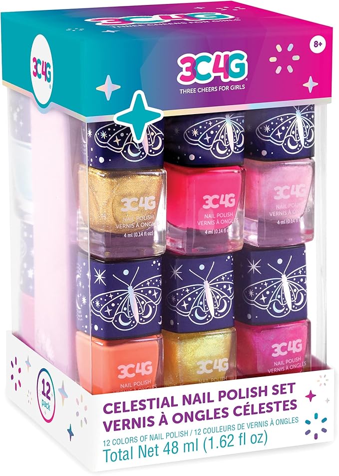3C4G Celestial 12-Pack Nail Polish Tower for Girls & Teens - 12 Vibrant, Non-Toxic Colors - Safe & Fun Nail Polish Set for Kids Ages 8+ Perfect for Birthdays, Parties, & DIY Manicures Make It Real