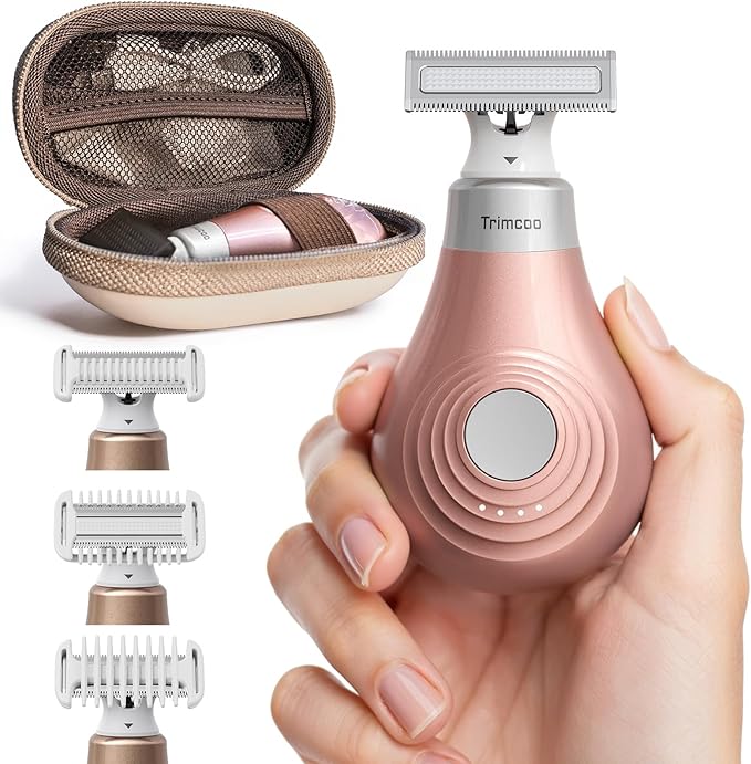 [2025 Upgraded] Body Hair Trimmer for Women [Small But Powerful] Painless Pubic Hair Removal, Waterproof Wet/Dry Bikini Line Shaver, USB-C Charging Electric Razor with Travel Case, Rose Gold