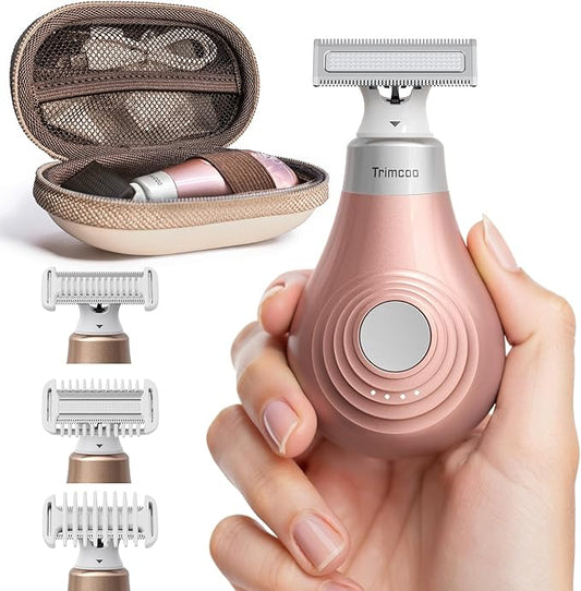 [2025 Upgraded] Body Hair Trimmer for Women [Small But Powerful] Painless Pubic Hair Removal, Waterproof Wet/Dry Bikini Line Shaver, USB-C Charging Electric Razor with Travel Case, Rose Gold