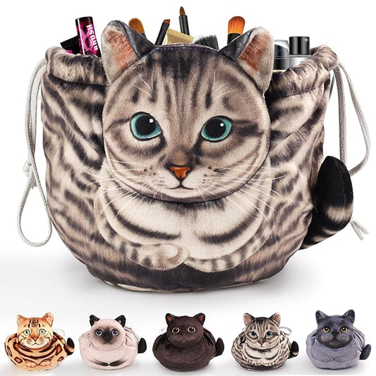 Openhaha Drawstring Travel Organizer, Cosmetic Pouch - Cat Gift, Lay Flat Makeup Bag Gifts for Cat Lovers