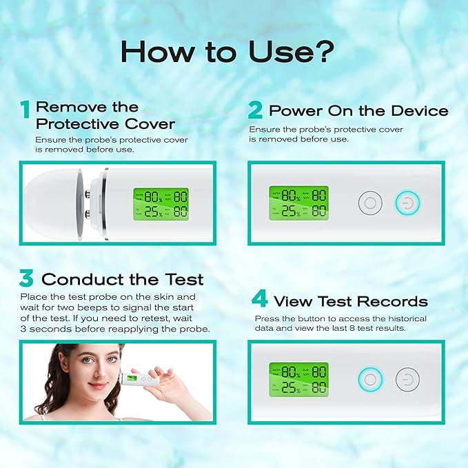 Skin Hydration Tester Monitor - Professional Portable Digital Corneometer Facial Moisture Analyzer Meter Tool - Multifunctional Hydration Test and Tracking Device for Skincare with LCD