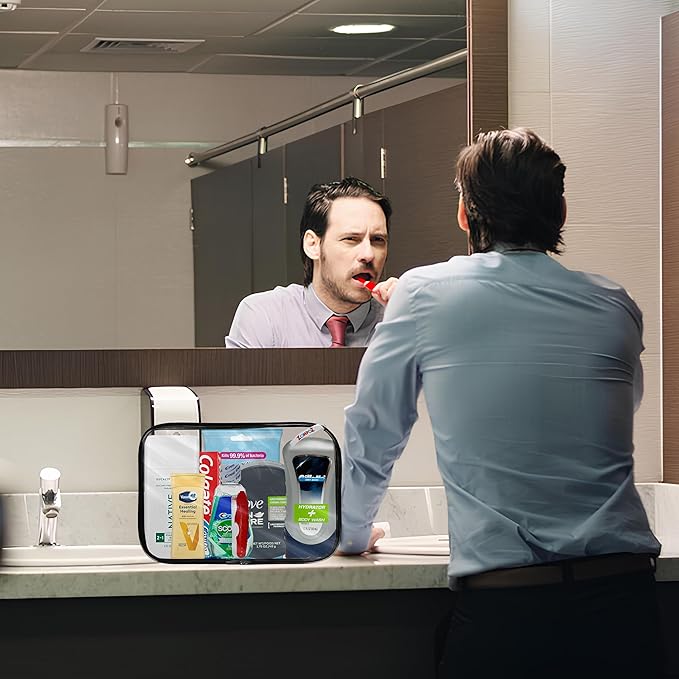 Travel Toiletries Kit Gift for Men, Travel Bag of Hygiene Essentials for Bath, Shaving and Personal Care, 8 Mini TSA Approved Items in Reusable Zipper Bag, Perfect for On-The-Go