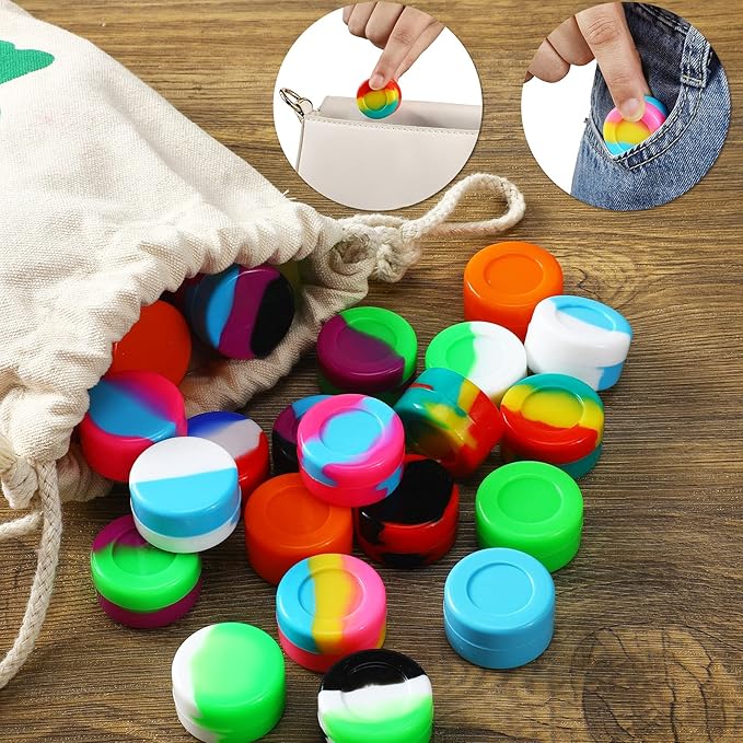 Outus 50 Pcs 5 ml Silicone Wax Containers Non-stick Silicone Wax Containers Multi Use Storage Jars Oil Concentrate Bottles for Home Kitchen Travel, Assorted Colors