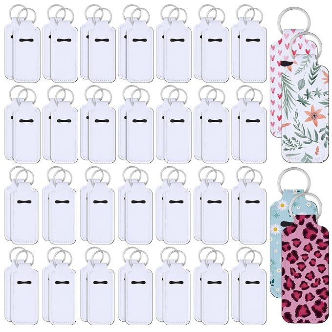 100 Pcs Sublimation Keychain Blanks Bulk Lipstick Holder Sublimation Lip Balm Gloss holder Neoprene Blanks Portable Protective Cases for Women DIY Key Ring Travel Supplies