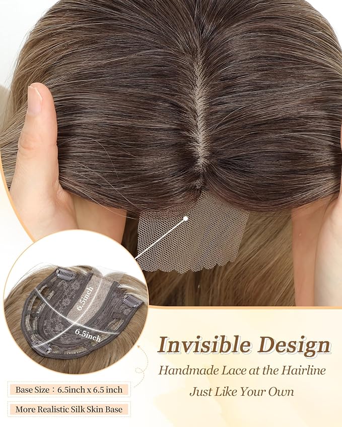 PANEWAY Hair Topper 16Inch Hair Toppers For Women Wavy Curly Ombre Blonde With Dark Root Clip In Hair Topper Add Hair Volume Synthetic Wiglets Hair Pieces For Women