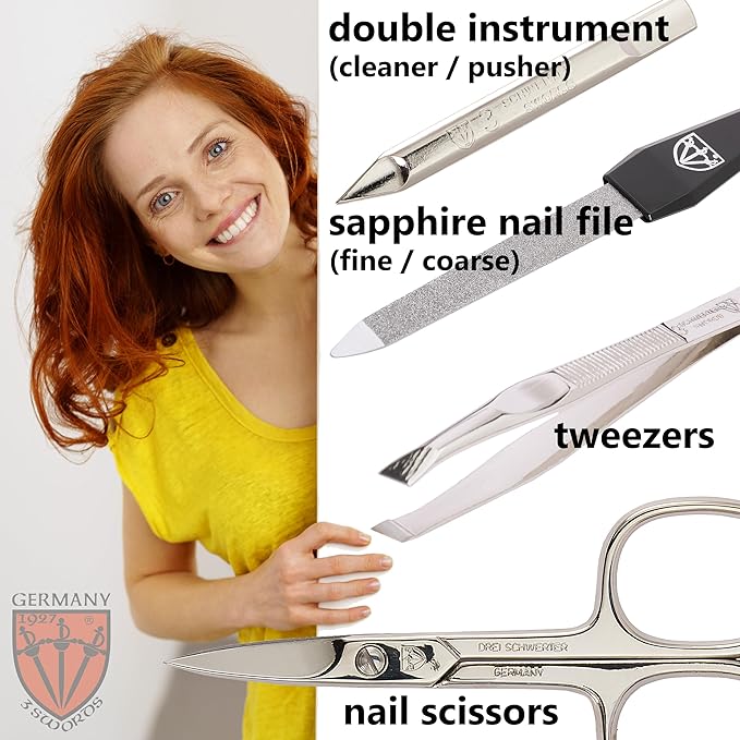 3 Swords Germany - brand quality 3 piece manicure pedicure grooming kit set for professional finger & toe nail care scissors tool genuine leather case in gift box, Made in Solingen Germany (02662)