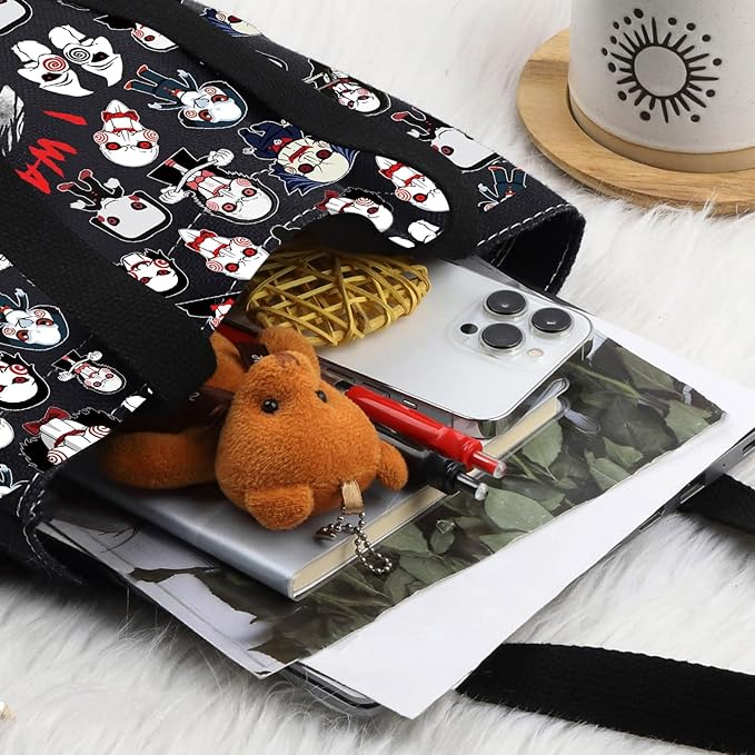 LEVLO Sadistic Thriller Tote Bag Horror Movie Fans Gift I Want To Play A GamePuzzle Horror Shoulder Bag Horror Movie Merch