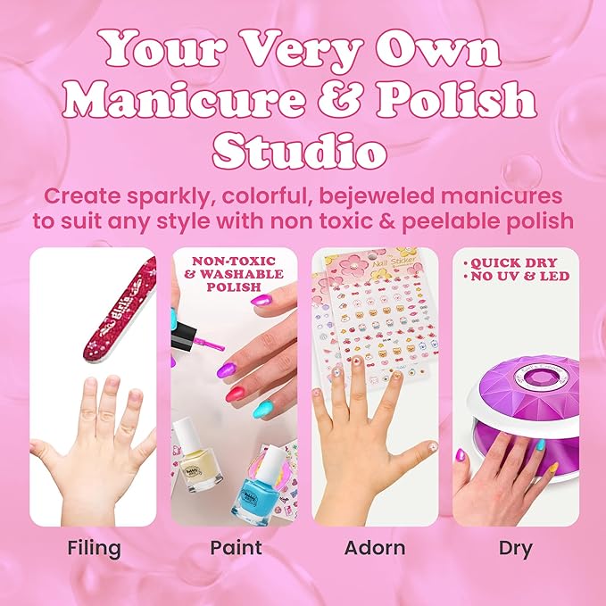 Glow in Dark Kids Spa Day Kit for Girls - 42+ Piece Set Waterfall Foot Spa - Perfect Spa Kit for Girls, Fun Pedicure and Party Supplies, Ideal for Girls Ages 6 7 8 9 10-12