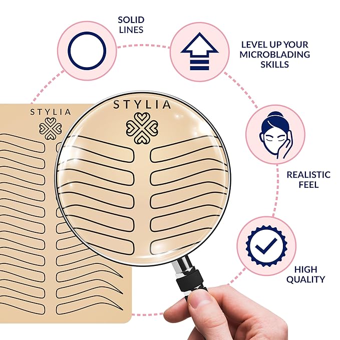 Stylia Microblading Practice Fake Skin Sheet for Eyebrow Tattoo, Eye Brow Makeup, Fake Tattoo Skin, Tattoo Skin Practice Kit, Tattooing Supplies Silicone Sheets (12 Pieces- Inkless Black Double Sided)