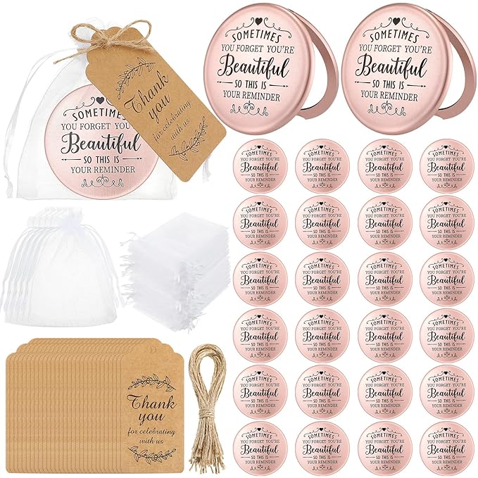 Tatuo 24 Set Sometimes You Forget Your Beautiful Compact Mirror Bulk Inspirational Appreciation Gifts for Women Pocket Makeup Mirrors for Mom Bachelorette Bridal Party Souvenir Gifts