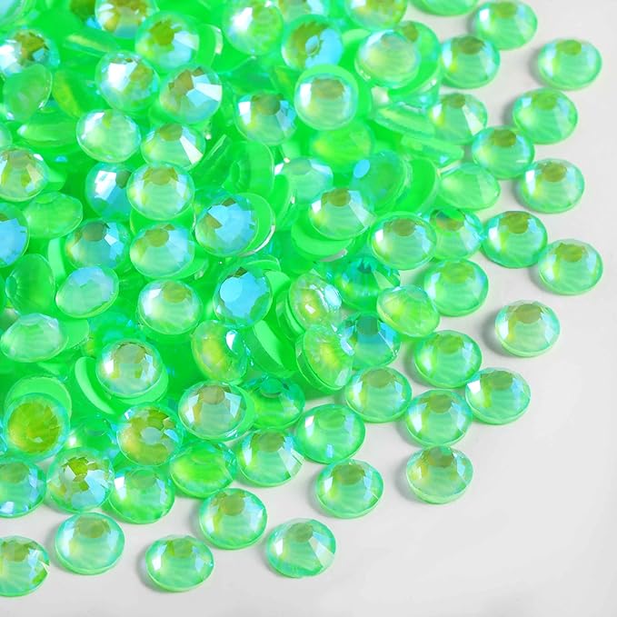 Beadsland 1440pcs Flat Back Crystal Rhinestones Round Gems for Nail Art and Craft Glue Fix, Luminous Green, SS6, 1.9-2.1mm