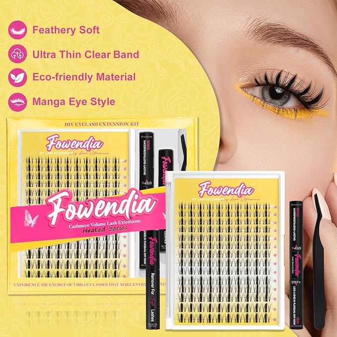 Manga Lash Clusters Kit 8-14mm Fairy Eyelash Clusters DIY Lash Extension Kit Waterproof Anime Lashes Ultra-Thin Invisible Band 0.3mm Individual Cluster Eyelash Extensions, Wanna Be Short-Kit