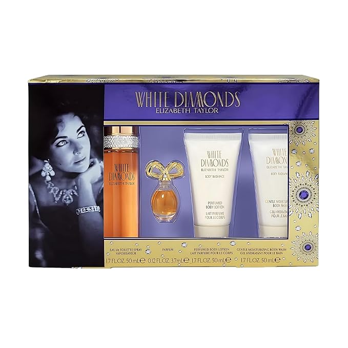 Elizabeth Taylor White Diamonds Perfume for Women EDT 4 Piece Gift Set 1.7 Ounce